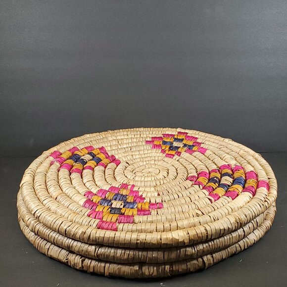 14" Straw woven coiled wall, table decor or Centerpiece, multi-color, Trivet - Picture 3 of 5
